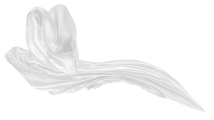 Beautiful flowing fabric of white wavy silk or satin. 3d rendering image.