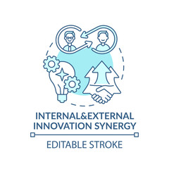 Internal, external innovation synergy concept icon. Open innovation idea thin line illustration. Focusing on building innovative synergies. Vector isolated outline RGB color drawing. Editable stroke