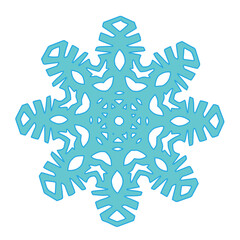 Paper blue snowflake lie on white. Cut out of paper