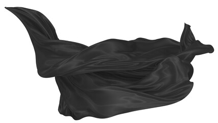 Beautiful flowing fabric of black wavy silk or satin. 3d rendering image.