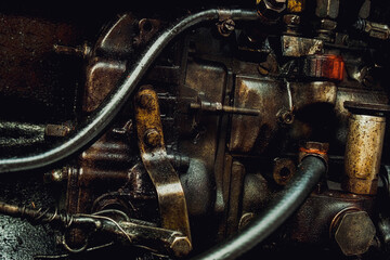 Detail of a dirty diesel engine
