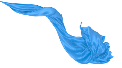 Beautiful flowing fabric of blue wavy silk or satin. 3d rendering image.