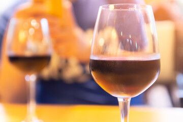 Two glasses of wine served in the restaurant