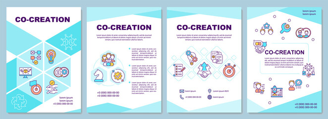 Co creation brochure template. New company product ideas. Flyer, booklet, leaflet print, cover design with linear icons. Vector layouts for magazines, annual reports, advertising posters
