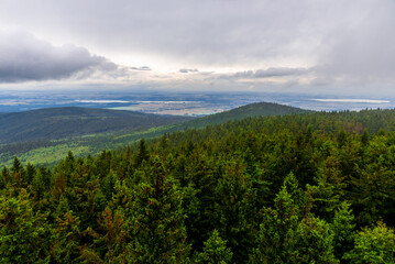 Fototapeta na wymiar Panorama of woods around Blueberry hill, Czech republic.