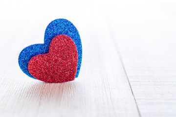 Valentines day minimal: red love hearts candle on wooden background. Sainte Valentine, mothers day,...