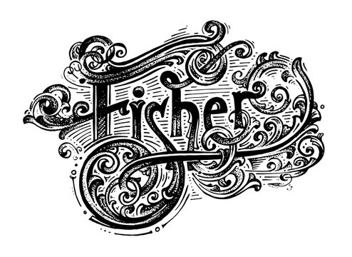 Fisher logo. Black and white illustration. Vector image.