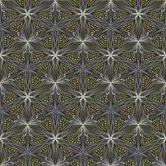 Caledoscopic pattern of curved lines and dots. Seamless ornament for the interior.fashion print