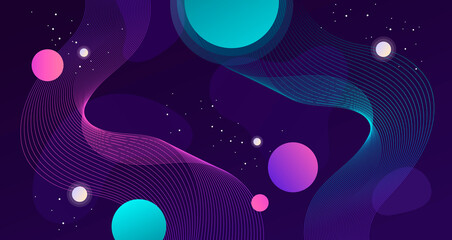 Horizontal space background with abstract shape and planets. Web design. Space exploring. vector illustration. Modern banner. Dark fluid background. EPS 10 