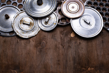 Old iron lids for vintage pot