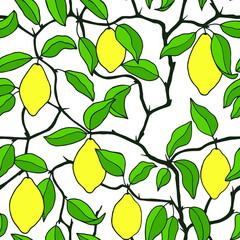 Lemons tree seamless pattern. Vector stock illustration eps10. Hand drawing