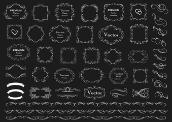 Calligraphic design elements . Decorative swirls or scrolls, vintage frames , flourishes, labels and dividers. Retro vector illustration