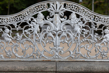 Close-up of benches in Alameda park, Santiago de Compostela, Spain