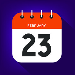 Fototapeta premium February day 23. Number twenty-three on a white paper with orange color border on purple background vector.