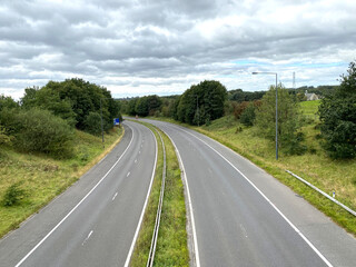 Fototapeta premium Overhead view, of the A664 dual carriageway in, Rochdale, Lancashire, UK
