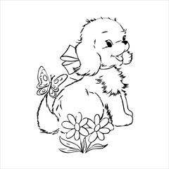 Pretty Puppy Dog coloring page Design for Kids Children preschool stock vector style illustration
