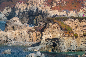 The cliffs and bluffs of Garrapata State Park, along the Soberanes Point trail, off the scenic...