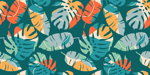 Tropical seamless pattern with abstract leaves. Modern design for paper, cover, fabric, interior decor and other
