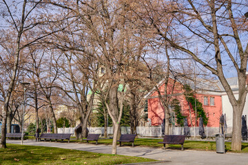 Obraz premium Park in Sofia and Alexander Nevsky Cathedral view from the park. Bulgaria. Sofia. 06.01.2021.