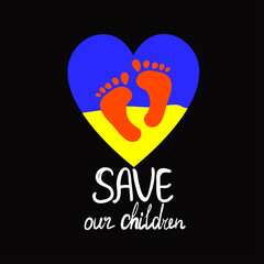 Save Ukraine Child Heart Icon Poster. Vector	