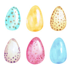 Watercolor hand painted Easter Eggs.  Easter clipart. Elements on white background perfect for easter greeting card making, scrapbooking