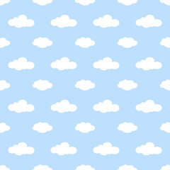 Seamless pattern with white clouds on blue background. Funny endless abstract backdrop vector illustration	