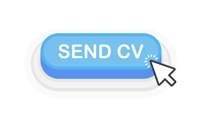 Send CV blue 3D button in flat style isolated on white background. Vector illustration.