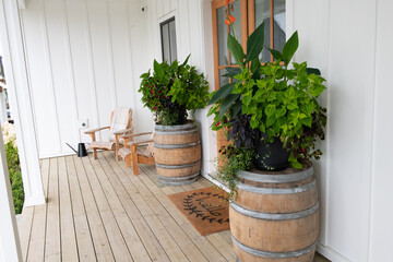 Front door and entrance of a modern farmhouse-style home