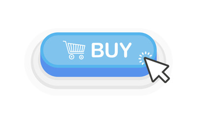 Buy blue 3D button in flat style isolated on white background. Vector illustration.