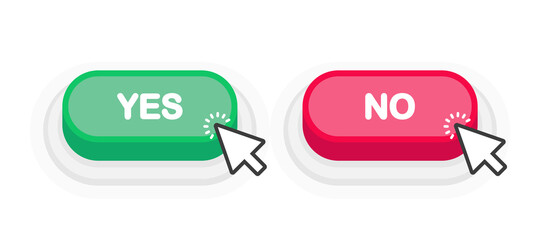 Yes or No green or red 3D button in flat style isolated on white background. Vector illustration.