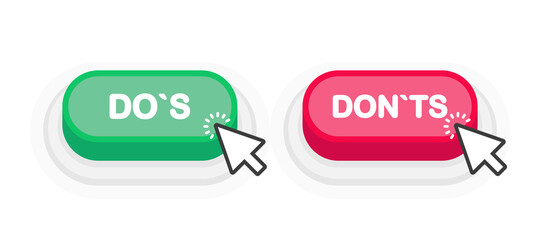 Dos or Donts green or red 3D button in flat style isolated on white background. Vector illustration.