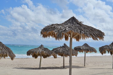 Deserted white sandy beach. Tropical holiday destination. 