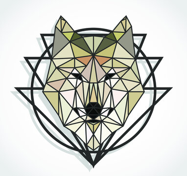 wolf head triangle geometric design illustration background