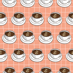 Vector seamless pattern with coffee cups. Retro creative design