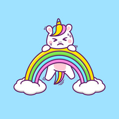 cute little unicorn climbing rainbow