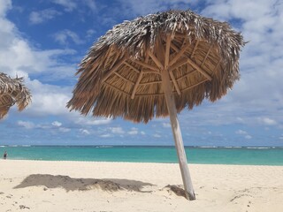 Deserted white sandy beach. Tropical holiday destination. 