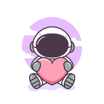 cute astronaut sit and hug a heart