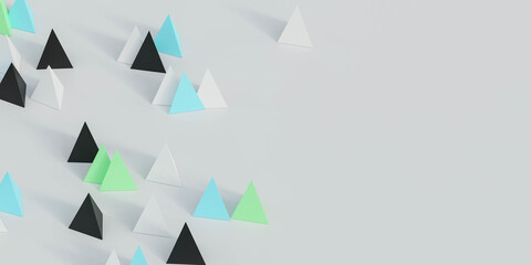 Colorful abstract triangle 3d render illustration with bright grey background