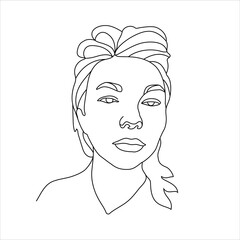 Outline of beautiful girl face. Minimalist Black White Drawing Artwork. Logo for organic cosmetics, beauty salon, spa.  Female beauty concept.