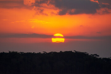 Sunset ocean horizon sky clouds sunset landscape