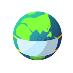 Fototapeta premium Planet earth with a mask from the virus. Earth icon during covid. Isolated on white background