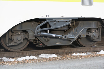 Closeup Of Train Wheels Of A Train Wagon