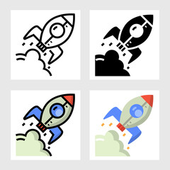 Rocket icon vector design in filled, thin line, outline and flat style.