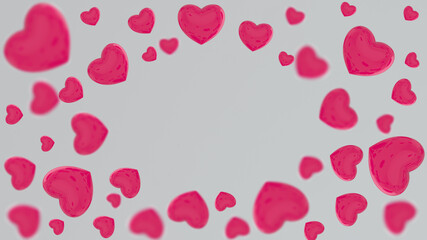 Pink heart flying on white background. Symbols of love for Happy Women's, Mother's, Valentine's Day, birthday greeting card design. Many pink hearts. Romantic concept. 3d rendering