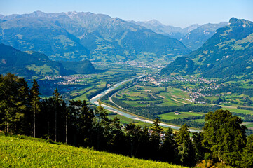 View To The Rhine Valley Near Balzers, Principality Of Liechtenstein