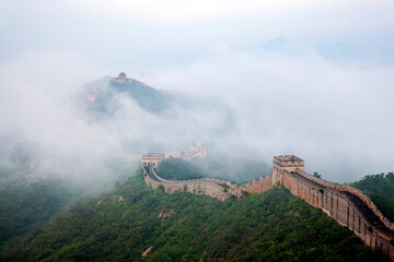 Great Wall in China，The Great Wall and the beautiful clouds in the morning