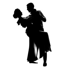 black silhouette of a dancing couple of men and women on a white background