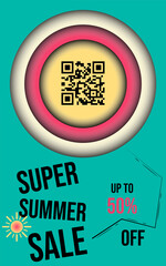 summer sale flyer with QR code for your product. Vector illustration with paper cut effect