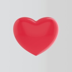Big red heart isolated on white background with reflection effect. Realistic Romantic Element. For Wedding, Anniversary, Birthday, Valentine's Day. Like symbol. Romantic concept. 3d rendering