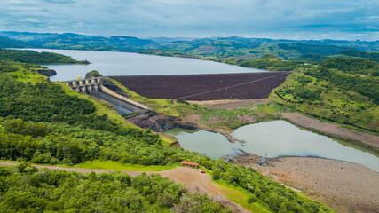 Fototapeta na wymiar Hydroelectric power plant of Itá. Aerial view of the Uruguay River Dam, Brazil
